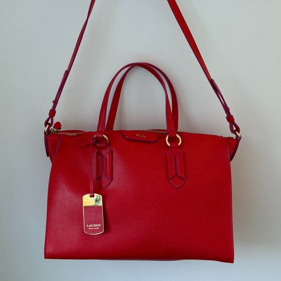Lauren Ralph Lauren RLL Handbags - Lauren Ralph Lauren Red Leather Zip Satchel Crossbody (NWT)